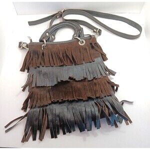 Innue Leather Fringe Crossbody New With Defects Brown Tan Suede Heavy Hardware